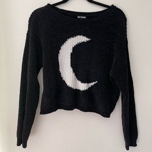 Black & White Crescent Moon Girls Crop Sweater